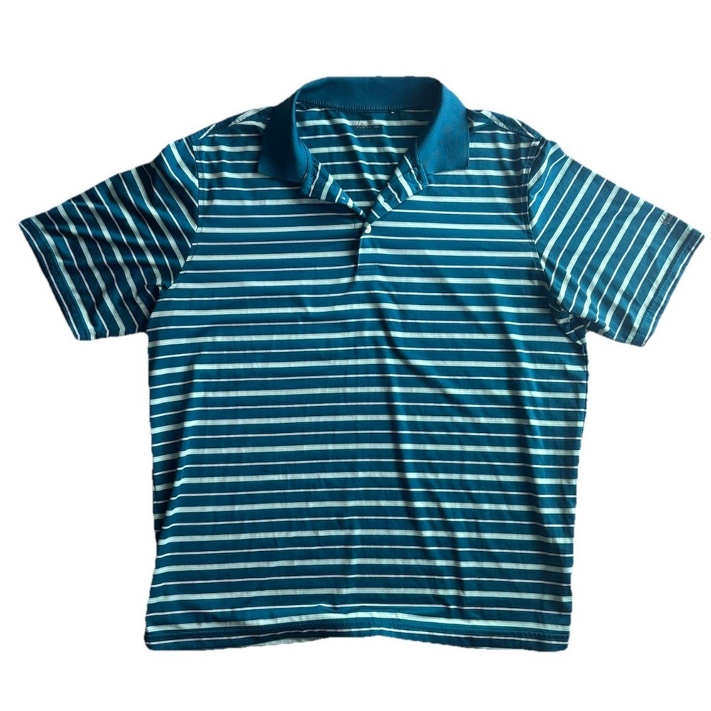 Mens Blue Striped Polo Golf Shirt Sleeve Walter Hagen XL Casual Business Work